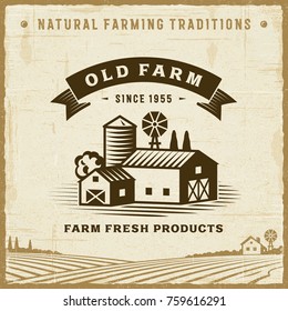 Vintage Old Farm Label. Editable EPS10 vector illustration with clipping mask and transparency in retro woodcut style.