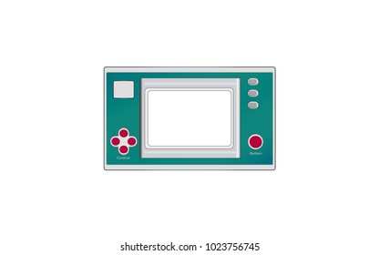 Vintage old gadget game console flat design with white screen isolated on white background. 