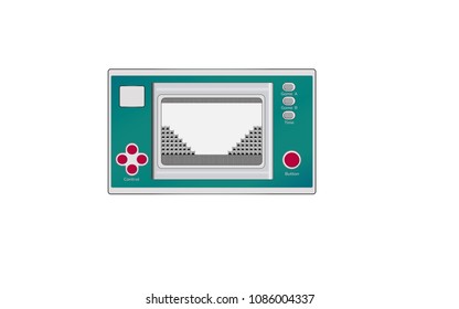 Vintage old gadget game console flat design with Classic game screen isolated on white background. 