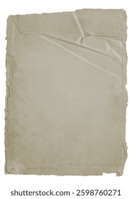 Vintage old gray paper sheet with ripped torn edges and wrinkled crumpled texture