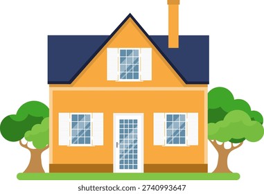 Vintage old house, typical of a private home, European-style house with shutters. Vector, designer illustration, web banner, vector.