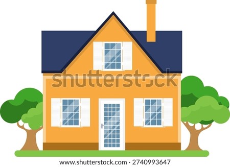 Vintage old house, typical of a private home, European-style house with shutters. Vector, designer illustration, web banner, vector.