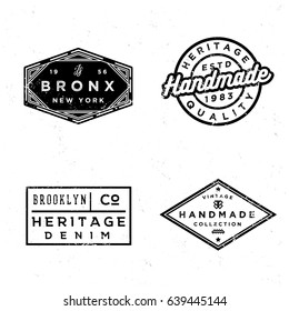 Vintage old labels design set. Prints for t-shirt or apparel. Retro badges for fashion and clothing. Old school graphics for t-shirt, apparel, denim, sewing workshop in style 60s 70s