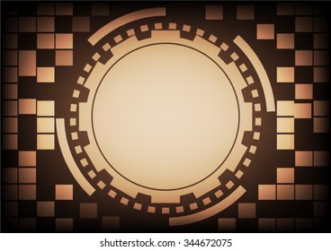 Vintage old light brown circle of ring and gears in technology b