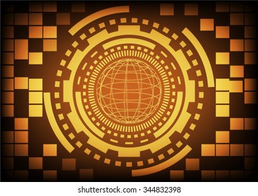 Vintage old light gold circle of globe ring and gears in technology background. Vector illustration design communication concept.