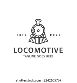 Vintage Old Locomotive Engine Logo Design Vector. locomotive line art logo vector illustration simple minimalism. retro or vintage train sign or symbol for transportation concept