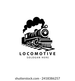 Vintage Old Locomotive Engine Logo Design Vector Illustration