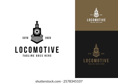 Vintage old locomotive logo design template vector illustration