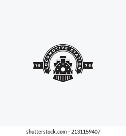 Vintage old Locomotive train logo vector illustration