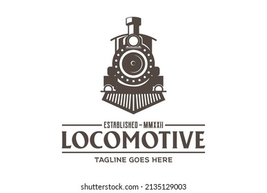 Vintage Old Locomotive Train Machine Logo Design Vector