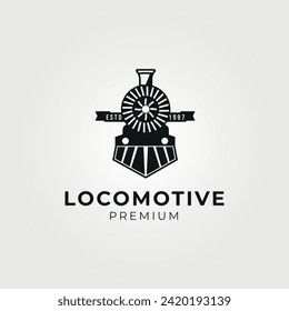 vintage old locomotive train machine logo design vector illustration icon and template