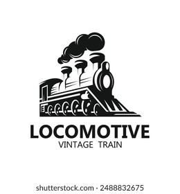 Klassische Old Locomotive Train Machine Logo Design Vektorgrafik, dieses Logo für Historisches Museum, Sammler, Historischer Verein, Reisen, Zeitschrift, Tourismus und brandes Unternehmen