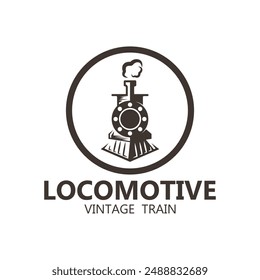 Vintage Old Locomotive Train Machine Logo Design Vector, this logo for historical museum, collector, historical club, travel, journal, tourism and brand company