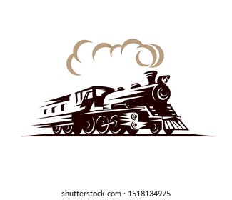 Vintage and Old Locomotive or Train Silhouette Illustration