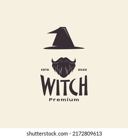 vintage old man beard mustache hat witch logo design vector graphic symbol icon illustration creative idea