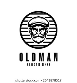 vintage old man logo design concept vector label circle