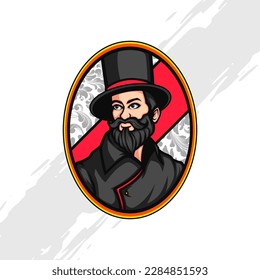 Vintage Old Man Mascot for Adult Drink Label