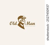 Vintage Old Man wearing flat cap Silhouette Logo Design