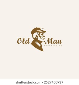 Vintage Old Man wearing flat cap Silhouette Logo Design