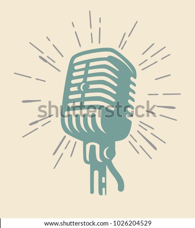 vintage old microphone on beige background. Vector