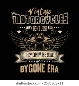 Vintage Old Motorcycle Graphic T-Shirt Design in 90s Style with Retro Classic Bike Illustration