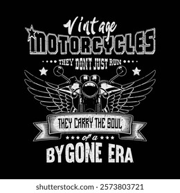 Vintage Old Motorcycle Graphic T-Shirt Design in 90s Style with Retro Classic Bike Illustration