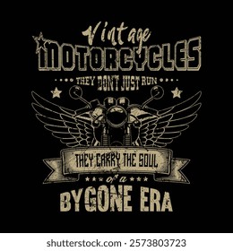 Vintage Old Motorcycle Graphic T-Shirt Design in 90s Style with Retro Classic Bike Illustration
