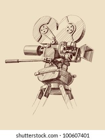 vintage old movie camera drawn vector illustration movie camera