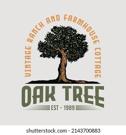 Vintage Old oak strong tree 