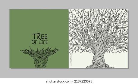 Vintage old olive tree with roots, concept art for your business. Cards, banner, web, promotional materials. Corporate identity template. Vector illustration