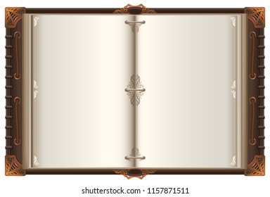 Vintage Old Open Book Spread Mockup With Blank Pages. Isolated On White Vector Illustration