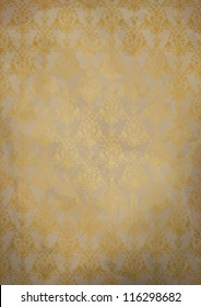 Vintage old paper background with gold seamless pattern. Vector EPS 10 illustration.