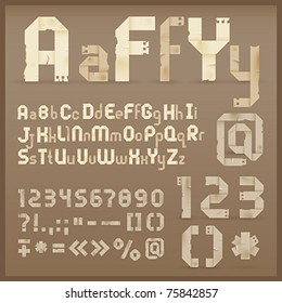 Vintage old paper origami alphabet. Vector font