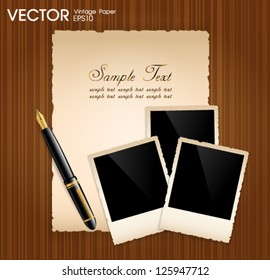 Vintage old paper with pen, picture frame