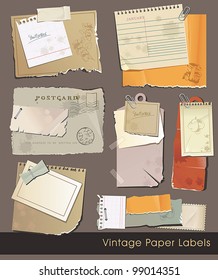 Vintage old paper sales tags and labels on white background. Beautiful vector illustration.