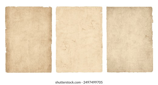 Vintage old paper sheets or parchment with ripped torn edges. Antique ragged worn paper background textures