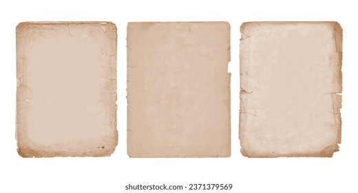 Vintage alte Papierblätter mit gerippten Kanten. Antikes Papierset einzeln auf transparentem Hintergrund