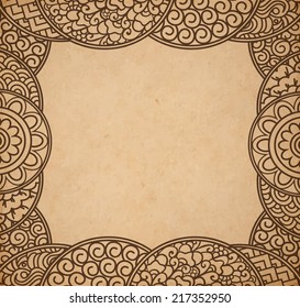 Vintage old paper texture background with floral ornamental frame , scrapbooking victorian style page, hand drawn vector illustration