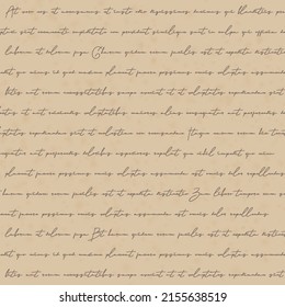 Vintage old paper texture with handwritten letter. Brown parchment with retro text. Vector EPS10