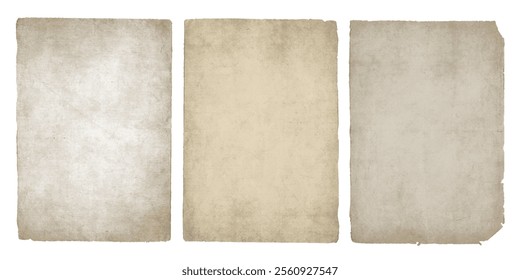 Vintage old paper texture set. Antique worn faded torn ripped parchment background