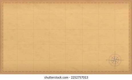 Vintage old paper texture vector background. Brown old sheet with stripes and compass. Antique parchment for map EPS10