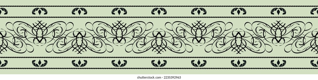Altes Vintage-Muster. Vintage Tapete im Barockstil. Nahtloser Vektorhintergrund. Lineare Verzierung für Gewebe, Tapeten, Verpackung. Reiche Hochzeitsschmuck.