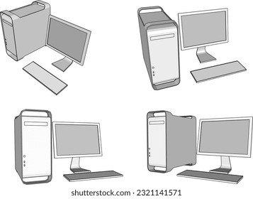 Vintage old personal computer cartoon illustration vector sketch
