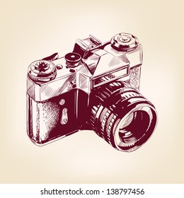 vintage old photo camera drawn vector llustration