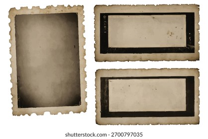 Vintage Old Photo Frames Collection, Aged Retro Photograph Paper Set, Grunge Texture Background