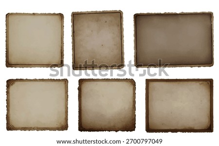 Vintage Old Photo Frames Collection, Aged Retro Photograph Paper Set, Grunge Texture Background
