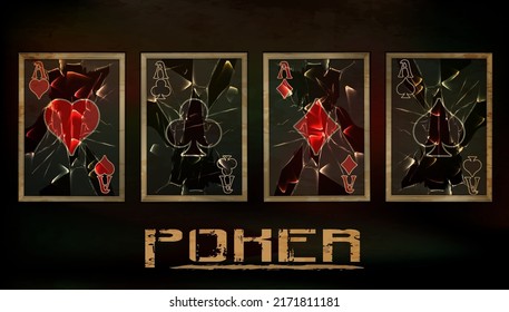 Vintage old poker cards, vector illustration