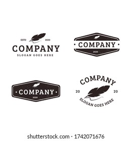 Vintage old Quill feather pen logo icon vector template set on white background
