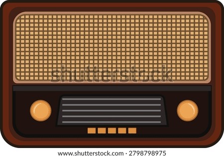 Vintage Old Radio Flat Vector Design Retro Broadcast Audio Device Illustration