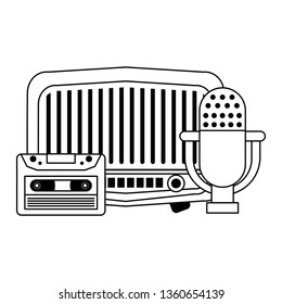 vintage old radio stereo with microphone and cassette